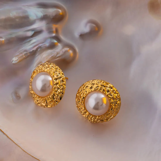 Mira Round Textured Pearl Stud Earrings